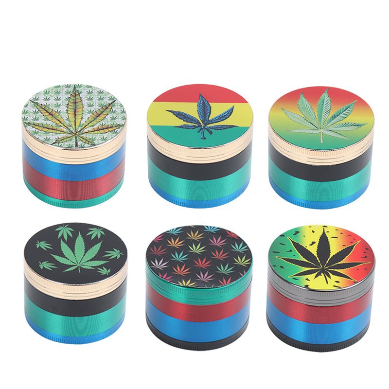 Multi Colored Leaf Pattern Aluminium weed Grinder - Greenhut