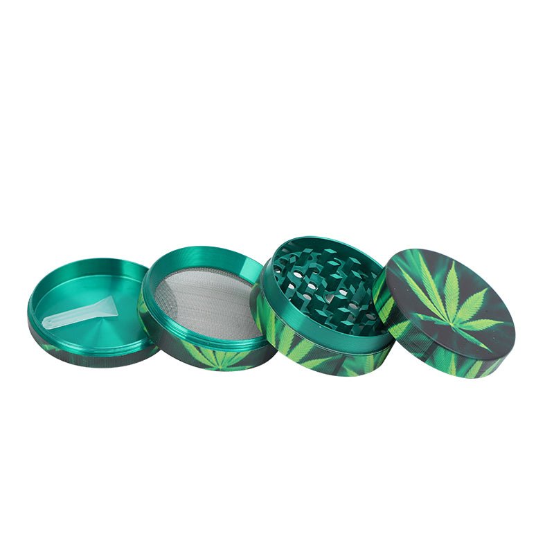 Green Leaf Solid Pattern Aluminum Grinder for herb