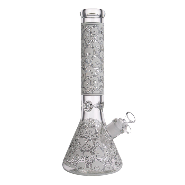 Glow in Dark Skulls Pattern Glass Waterpipe 35cm - Greenhut