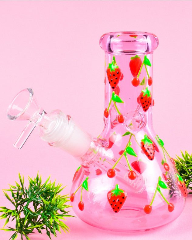 Pink Strawberry Solid Glass Waterpipe 20cm - Greenhut