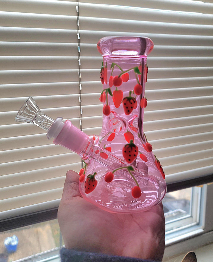Pink Strawberry Solid Glass Waterpipe 20cm - Greenhut