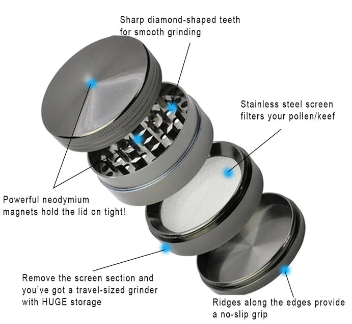 Colored Large Capacity 4 Layers Alloy Metal Grinder - Greenhut