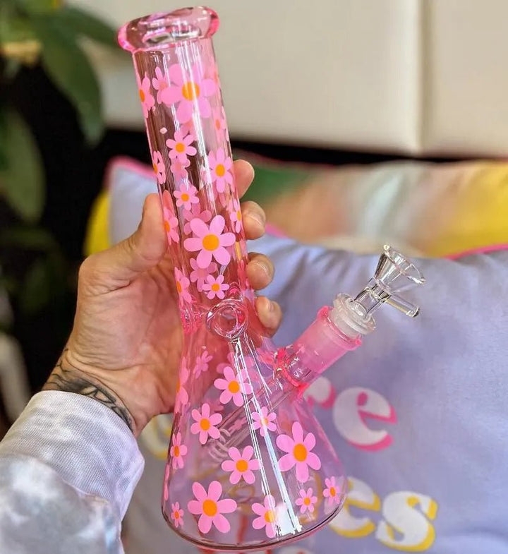 Colored Solid Glass Floral Pattern Waterpipe 25cm - Greenhut