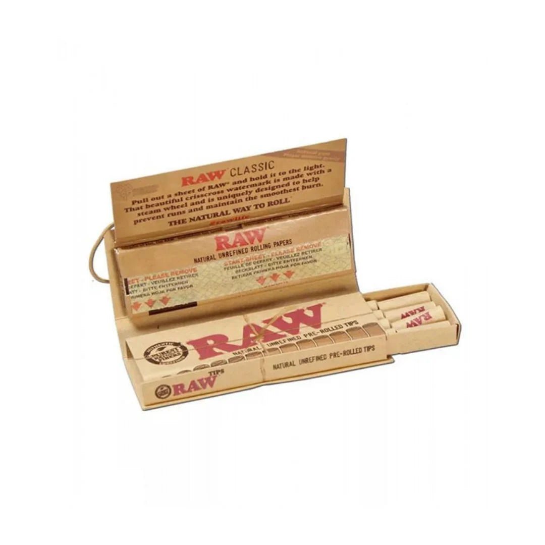 Raw Connoisseur 1 1/4 + Prerolled Tips Papers - Greenhut