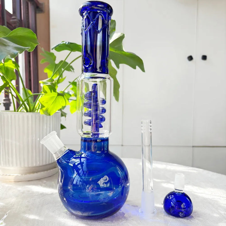 Colored Spiral Percolator Glass Waterpipe 24cm