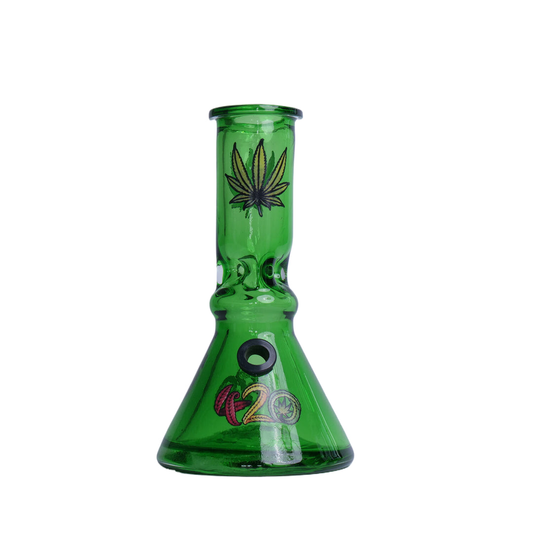 Leafy Colored Glass Beaker Shape Waterpipe 20cm