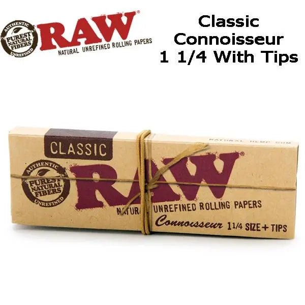 Raw Connoisseur 1 1/4 + Prerolled Tips Papers - Greenhut