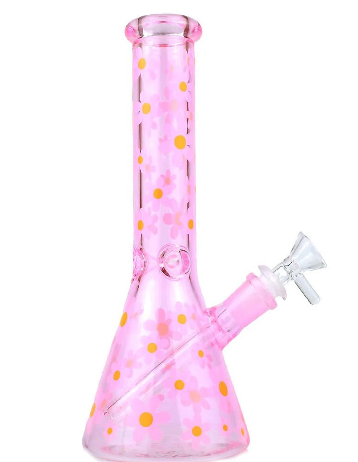 Colored Solid Glass Floral Pattern Waterpipe 25cm - Greenhut