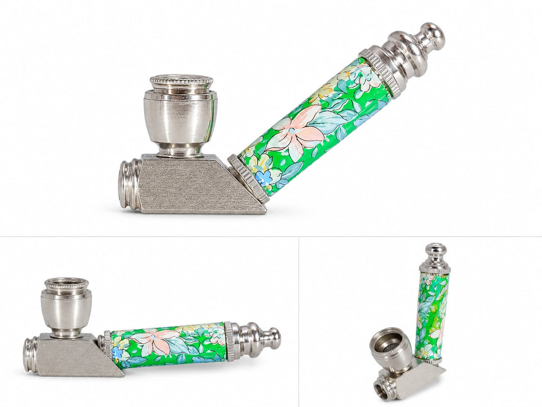 Colored Floral Flathead Metal Smoking Pipe