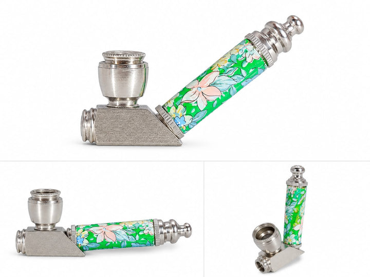 Colored Floral Flathead Metal Smoking Pipe