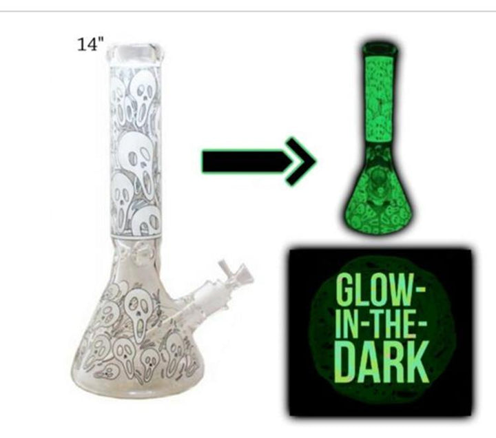 Glow in Dark Skulls Pattern Glass Waterpipe 35cm