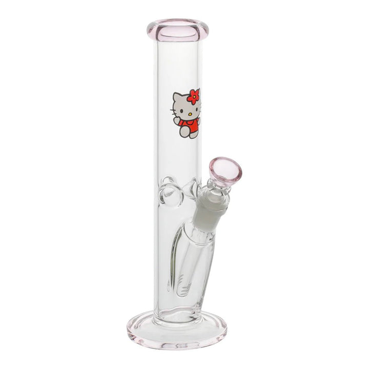 Pink Kitty Pattern Solid Glass Straight Waterpipe 25cm - Greenhut
