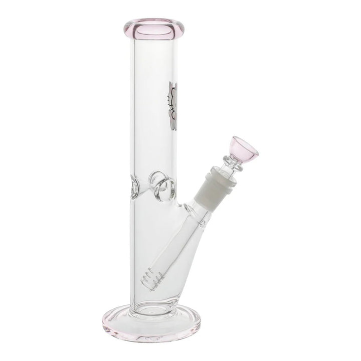 Pink Kitty Pattern Solid Glass Straight Waterpipe 25cm - Greenhut