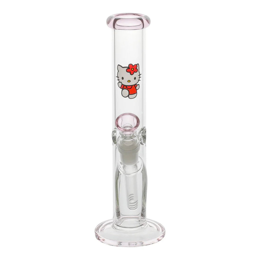 Pink Kitty Pattern Solid Glass Straight Waterpipe 25cm - Greenhut