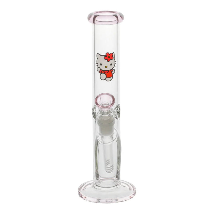 Pink Kitty Pattern Solid Glass Straight Waterpipe 25cm - Greenhut