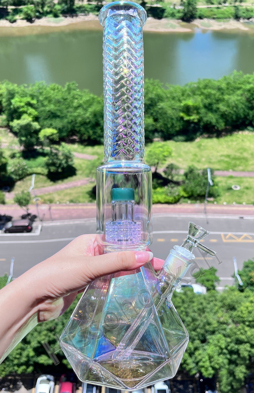 Diamond Shape Electroplated Threaded Waterpipe 40cm - Greenhut