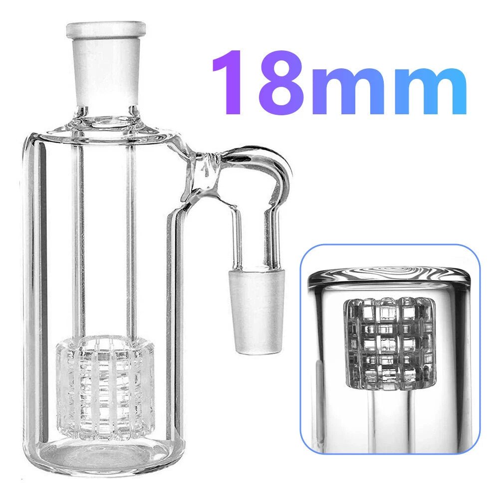 Clear Glass Barrel Percolator Glass Ash Catcher 18mm - Greenhut