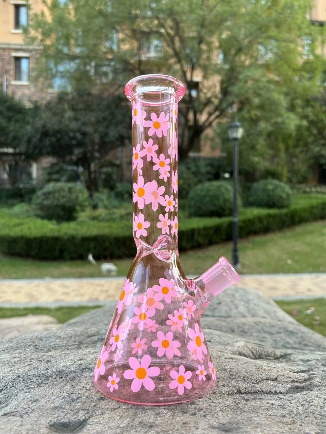 Colored Solid Glass Floral Pattern Waterpipe 25cm - Greenhut