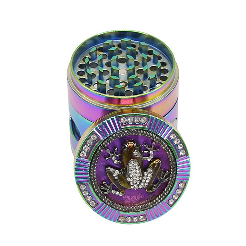 Grinder Bling Frog 50mm Noir Moulin à Herbes 'Bling Frog Grinder' – Noir, Aluminium, 50 Mm, 4 Pièces Avec Dents Diamant – Pour Broyage Fin Et Homogène Grinder Marbre Champ High