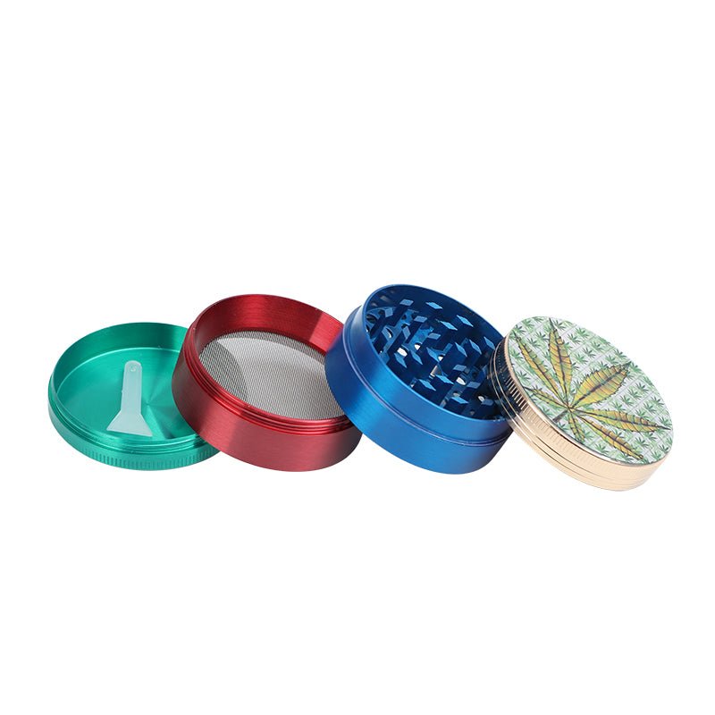 Multi Colored Leaf Pattern Aluminium Grinder for weed