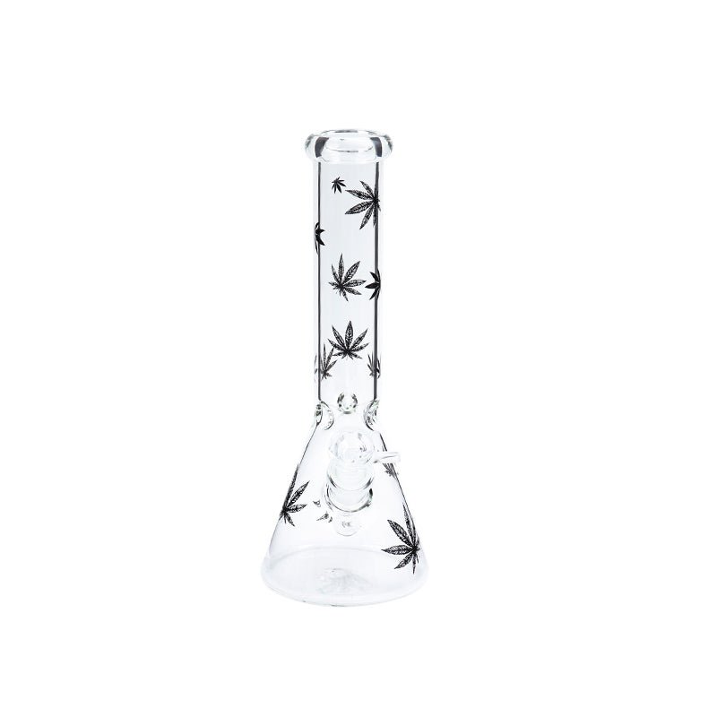 Leafy Pattern Clear Glass Waterpipe with Ice Chamber 26cm - Greenhut