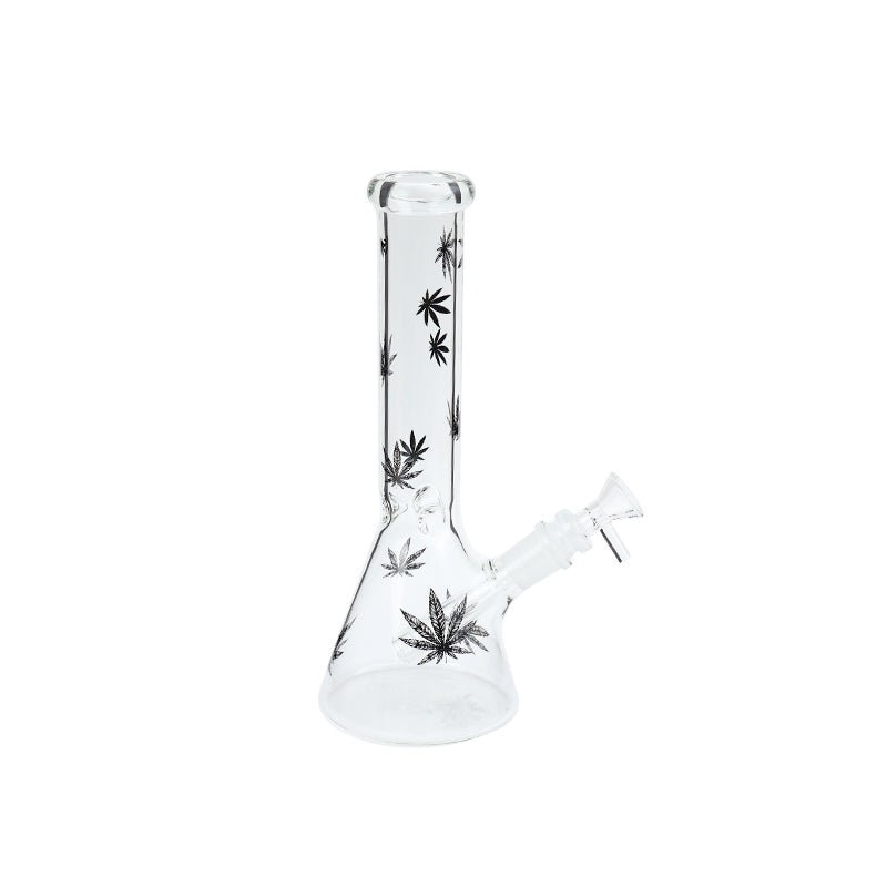 Leafy Pattern Clear Glass Waterpipe with Ice Chamber 26cm - Greenhut