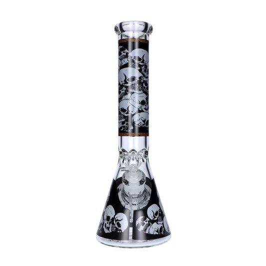 Glass Beaker Ice Catcher Waterpipe with Skull Print 36cm - Greenhut
