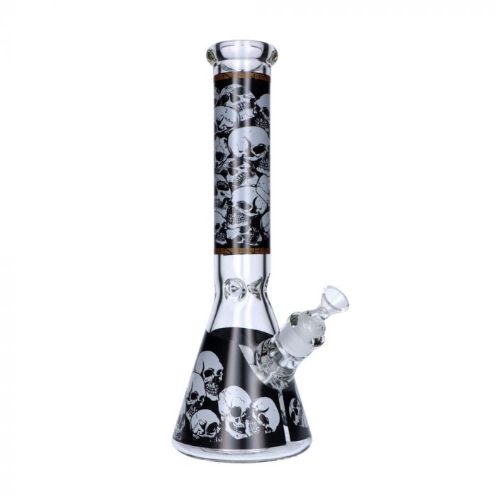 Glass Beaker Ice Catcher Waterpipe with Skull Print 36cm - Greenhut