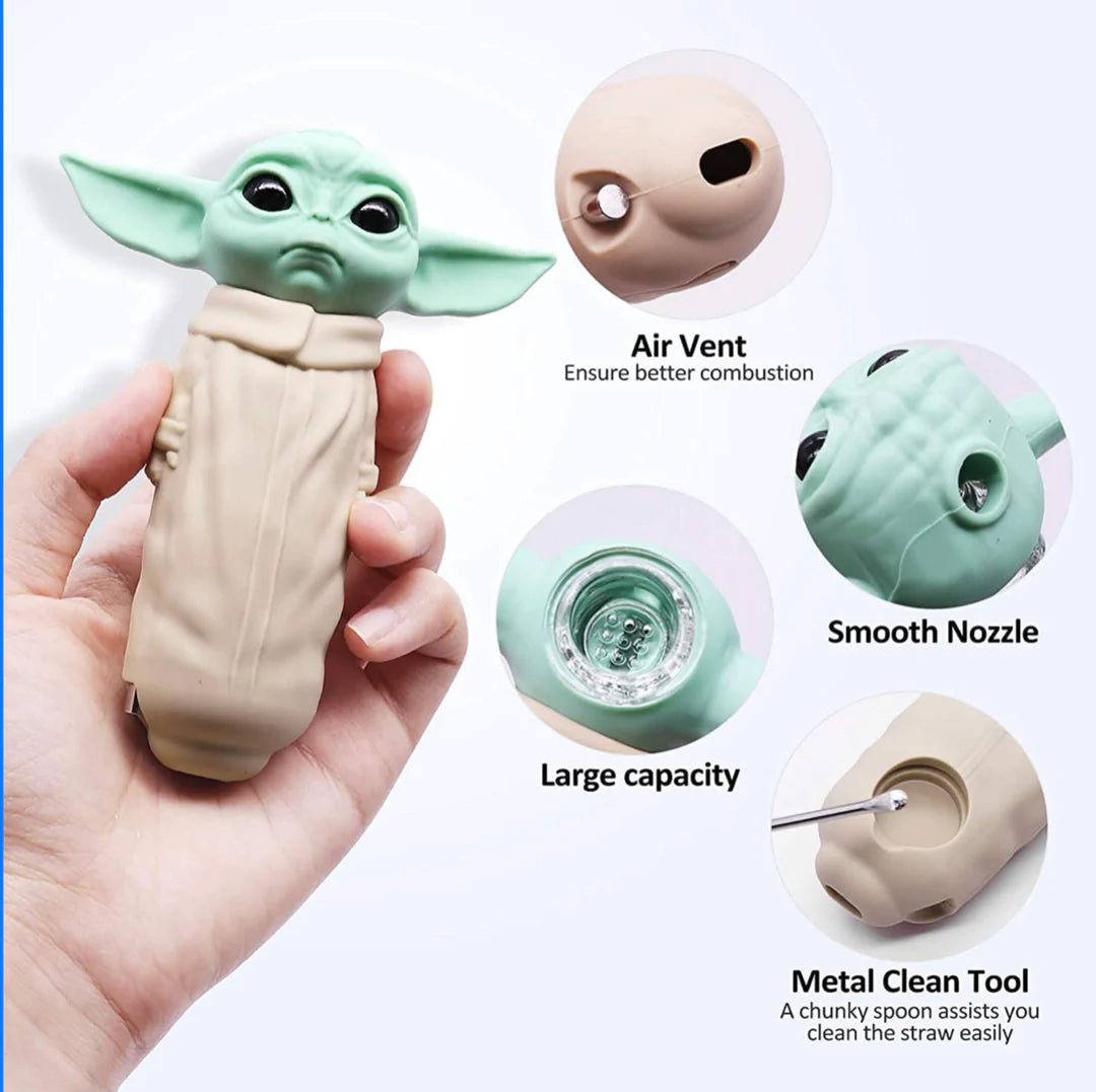Baby Yoda Silicone Smoking Pipe with Glass Bowl